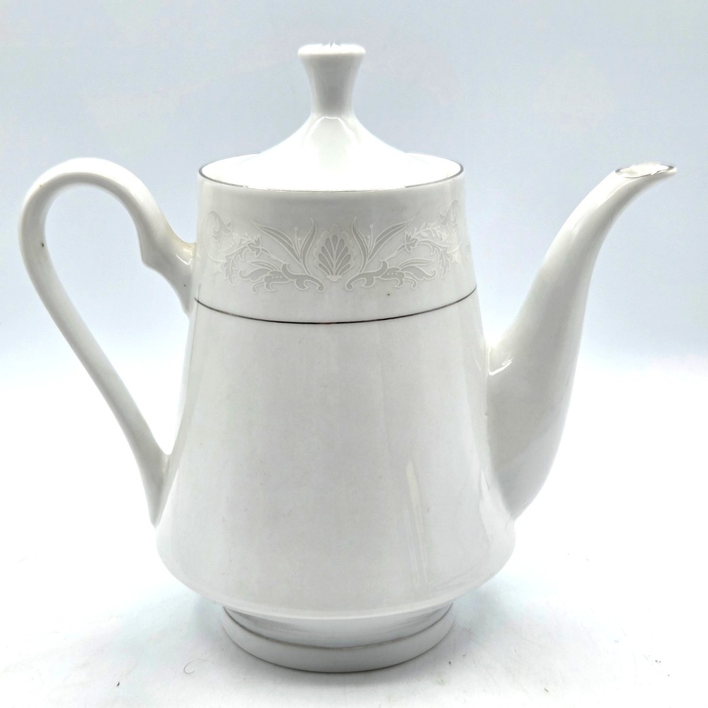 Crown‎ Ming Fine China Jian Shiang Teapot - Royal Palm Design, Silver Trim